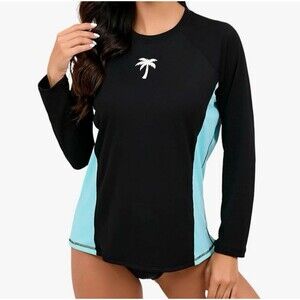 Halcurt Long Sleeve Rash Guard Swim Shirt with Built in Bra Size 3X New With Tag